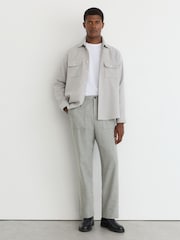 Reiss Soft Grey Chain Wool-Blend Relaxed-Fit Trousers - Image 1 of 6