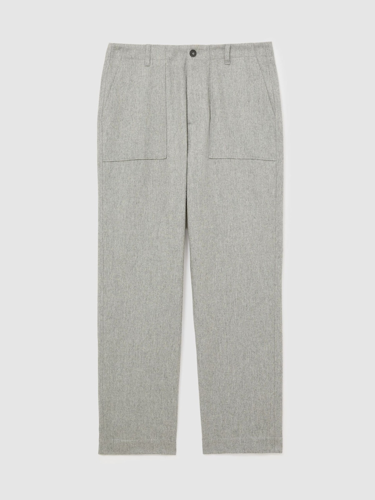 Reiss Soft Grey Chain Wool-Blend Relaxed-Fit Trousers - Image 2 of 6 Reiss Soft Grey Chain Wool-Blend Relaxed-Fit Trousers - Image 2 of 6