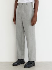 Reiss Soft Grey Chain Wool-Blend Relaxed-Fit Trousers - Image 3 of 6