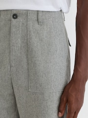 Reiss Soft Grey Chain Wool-Blend Relaxed-Fit Trousers - Image 4 of 6