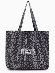 AllSaints Grey Oppose Leopard Print 100% Cotton Tote Bag - Image 1 of 1