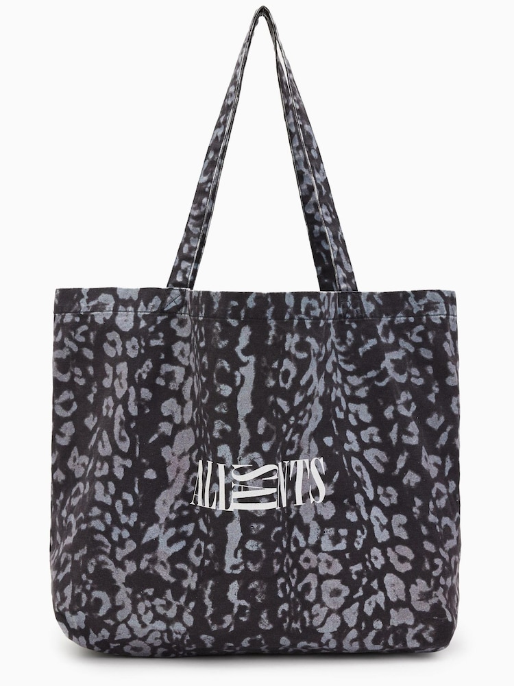 AllSaints Grey Oppose Leopard Print 100% Cotton Tote Bag - Image 1 of 1