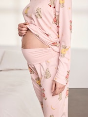 Chelsea Peers Pink Maternity Celestial Bear Print Long Pyjamas Set - Image 2 of 6