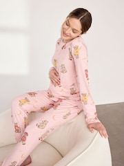 Chelsea Peers Pink Maternity Celestial Bear Print Long Pyjamas Set - Image 5 of 6