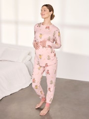 Chelsea Peers Pink Maternity Celestial Bear Print Long Pyjamas Set - Image 6 of 6