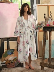 Chelsea Peers Natural Cotton Bohemian Leopard Print Kimono Dressing Gown - Image 1 of 8