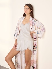 Chelsea Peers Natural Cotton Bohemian Leopard Print Kimono Dressing Gown - Image 5 of 8