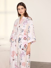 Chelsea Peers Natural Cotton Bohemian Leopard Print Kimono Dressing Gown - Image 7 of 8