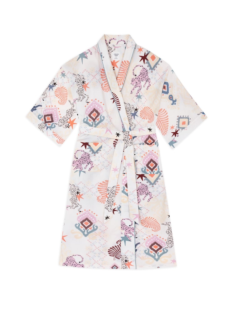 Chelsea Peers Natural Cotton Bohemian Leopard Print Kimono Dressing Gown - Image 8 of 8 Chelsea Peers Natural Cotton Bohemian Leopard Print Kimono Dressing Gown - Image 8 of 8