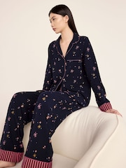 Chelsea Peers Blue Cotton Starlight Print Long Pyjama Set - Image 5 of 6
