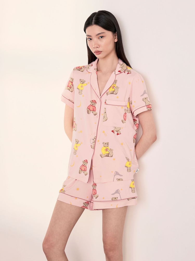 Chelsea Peers Pink Celestial Bear Print Short Pyjamas Set - Image 1 of 5