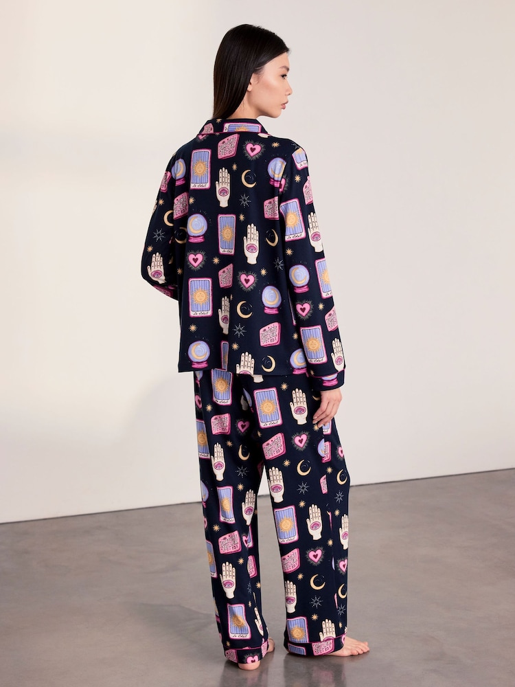 Chelsea Peers Blue Tall Halloween Fortune Teller Print Long Pyjamas Set - Image 2 of 5
