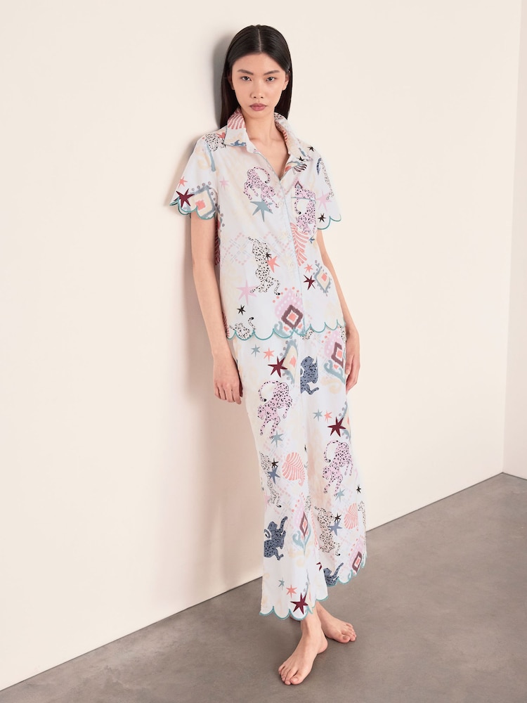 Chelsea Peers Natural Cotton Bohemian Leopard Print Long Pyjamas Set - Image 1 of 7 Chelsea Peers Natural Cotton Bohemian Leopard Print Long Pyjamas Set - Image 1 of 7