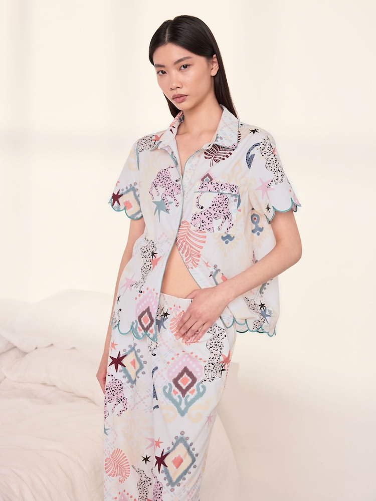 Chelsea Peers Natural Cotton Bohemian Leopard Print Long Pyjamas Set - Image 2 of 7 Chelsea Peers Natural Cotton Bohemian Leopard Print Long Pyjamas Set - Image 2 of 7