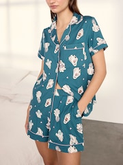 Chelsea Peers Teal Halloween Ghost Print Short Pyjamas Set - Image 3 of 6