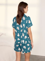 Chelsea Peers Teal Halloween Ghost Print Short Pyjamas Set - Image 4 of 6