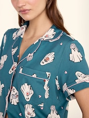 Chelsea Peers Teal Halloween Ghost Print Short Pyjamas Set - Image 5 of 6