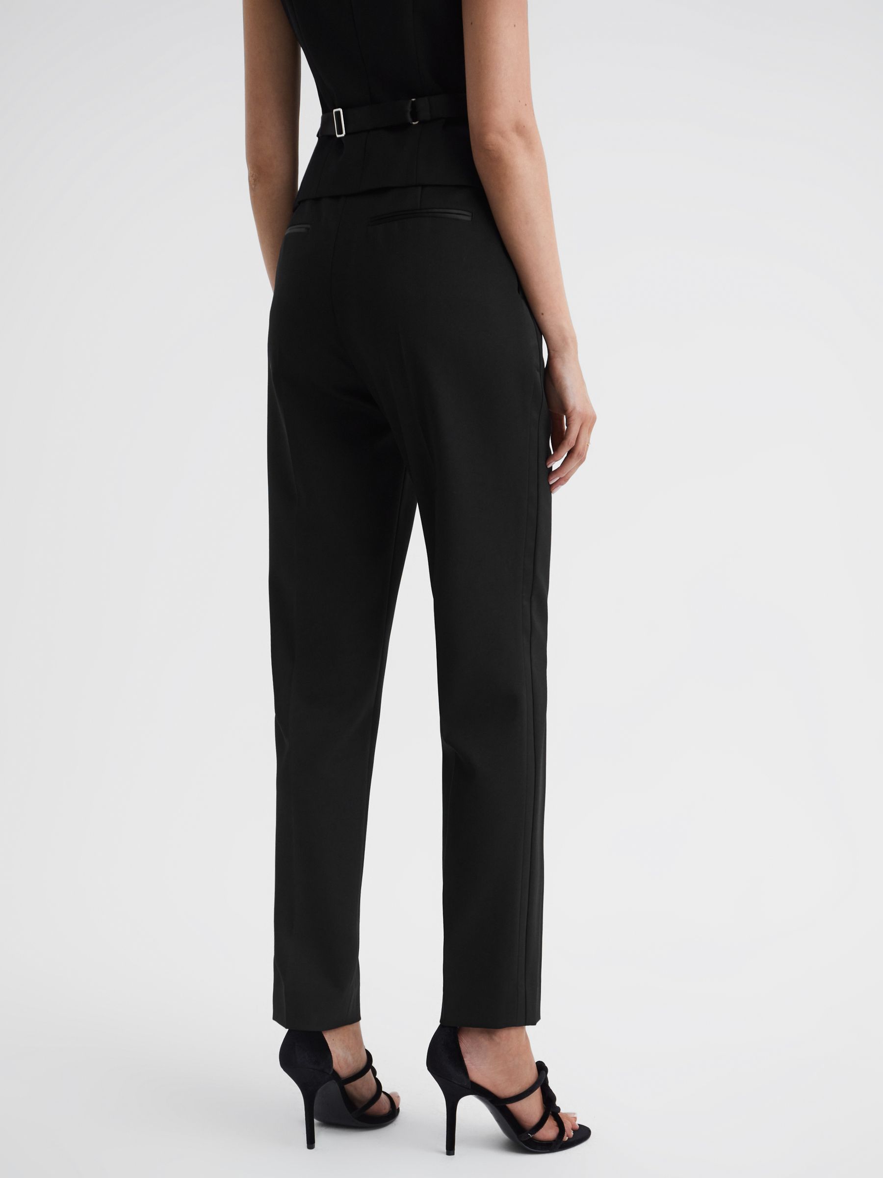 Ladies black trousers with satin stripe store
