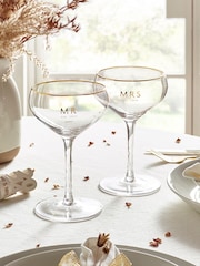 Set of 2 Gold Est In Wedding Champagne Coupe Glasses - Image 2 of 6