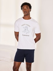 Chelsea Peers White Cotton Embroidered Can't Today I'm Swamped Short Pyjama Set - Image 1 of 6