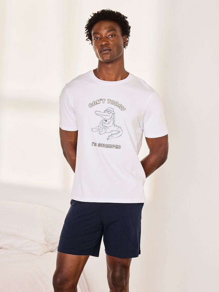 Chelsea Peers White Cotton Embroidered Can't Today I'm Swamped Short Pyjama Set - Image 1 of 6 Chelsea Peers White Cotton Embroidered Can't Today I'm Swamped Short Pyjama Set - Image 1 of 6