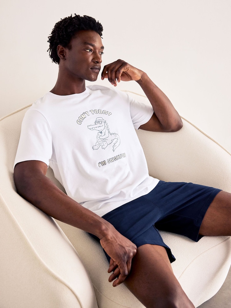 Chelsea Peers White Cotton Embroidered Can't Today I'm Swamped Short Pyjama Set - Image 2 of 6 Chelsea Peers White Cotton Embroidered Can't Today I'm Swamped Short Pyjama Set - Image 2 of 6