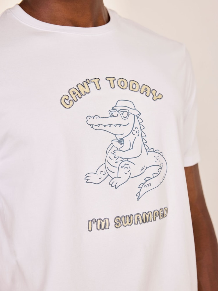 Chelsea Peers White Cotton Embroidered Can't Today I'm Swamped Short Pyjama Set - Image 6 of 6 Chelsea Peers White Cotton Embroidered Can't Today I'm Swamped Short Pyjama Set - Image 6 of 6