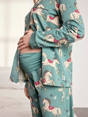 Chelsea Peers Green Maternity Cotton Carousel Horse Print Long Pyjama Set - Image 2 of 5