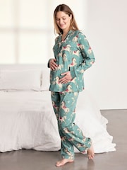 Chelsea Peers Green Maternity Cotton Carousel Horse Print Long Pyjama Set - Image 3 of 5