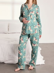 Chelsea Peers Green Maternity Cotton Carousel Horse Print Long Pyjama Set - Image 5 of 5