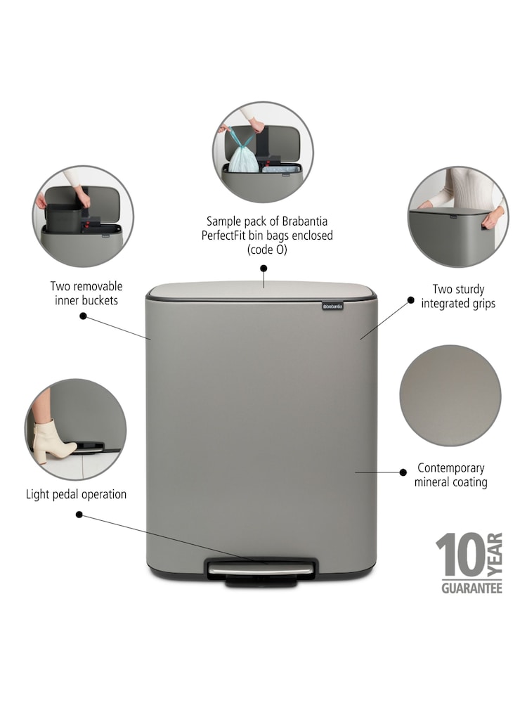 Brabantia Mineral Concrete Grey Bo 2 x 30L Pedal Bin - Image 6 of 6