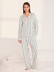 Conjunto de pijamas longo com babados e listrado de algodão Chelsea Peers - Imagem 1 de 7