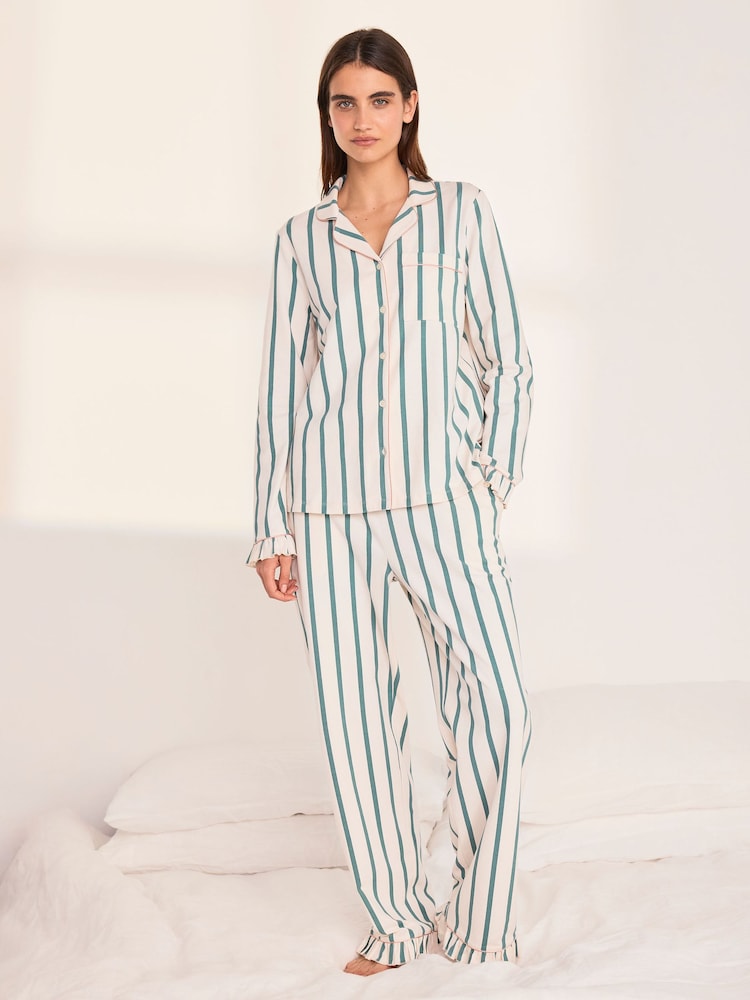 Conjunto de pijamas longo com babados e listrado de algodão Chelsea Peers - Imagem 1 de 7