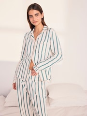 Conjunto de pijamas longo com babados e listrado de algodão Chelsea Peers - Imagem 3 de 7