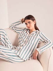 Conjunto de pijamas longo com babados e listrado de algodão Chelsea Peers - Imagem 5 de 7