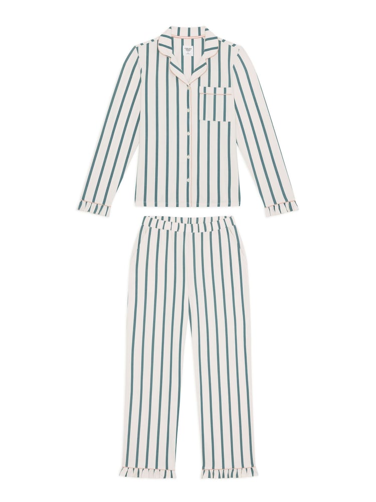 Conjunto de pijamas longo com babados e listrado de algodão Chelsea Peers - Imagem 7 de 7