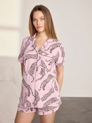 Chelsea Peers Pink Maternity Cotton Lino Cut Leopard Print Short Pyjamas Set - Image 3 of 6