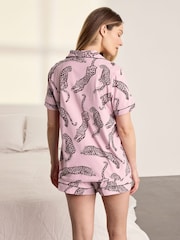 Chelsea Peers Pink Maternity Cotton Lino Cut Leopard Print Short Pyjamas Set - Image 4 of 6