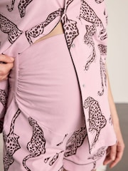 Chelsea Peers Pink Maternity Cotton Lino Cut Leopard Print Short Pyjamas Set - Image 6 of 6