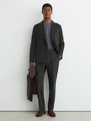 Gris de charbon de bois - Coupe sur mesure - Pantalon à cordon de serrage extensible Reiss Found - Image 1 sur 6