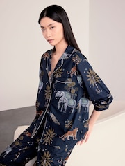 Chelsea Peers Blue Cotton Twilight Safari Print Long Pyjamas Set - Image 2 of 7