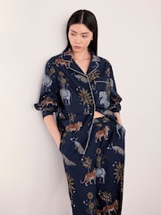 Chelsea Peers Blue Cotton Twilight Safari Print Long Pyjamas Set - Image 3 of 7