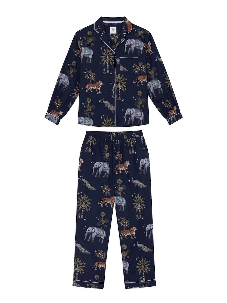 Chelsea Peers Blue Cotton Twilight Safari Print Long Pyjamas Set - Image 7 of 7 Chelsea Peers Blue Cotton Twilight Safari Print Long Pyjamas Set - Image 7 of 7