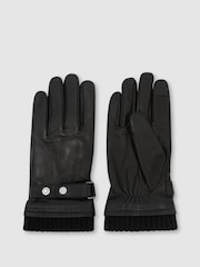 Reiss Mael Leather Ribbed-Cuff Gloves - 2суретінің 1 суреті