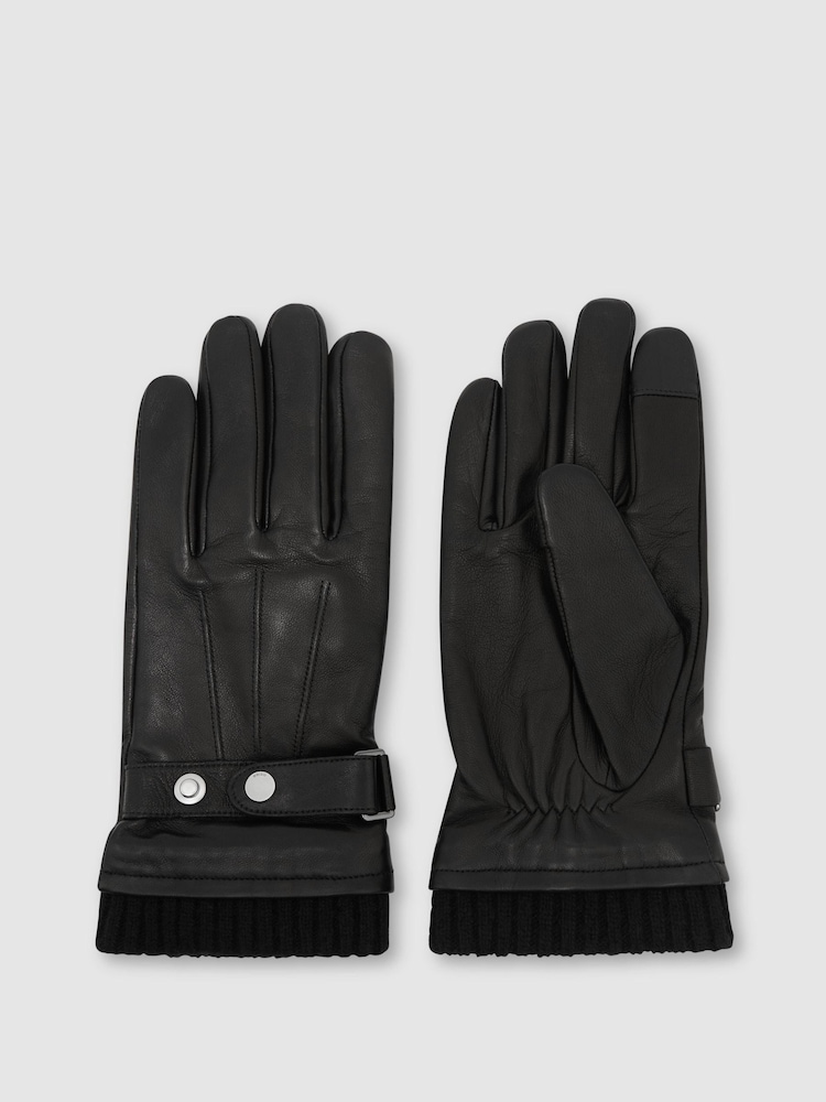Reiss Mael Leather Ribbed-Cuff Gloves - 2суретінің 1 суреті Reiss Mael Leather Ribbed-Cuff Gloves - 2суретінің 1 суреті