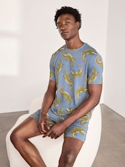 Chelsea Peers Blue Crocodile Lagoon Print Short Pyjamas Set - Image 1 of 6