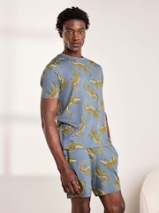 Chelsea Peers Blue Crocodile Lagoon Print Short Pyjamas Set - Image 2 of 6