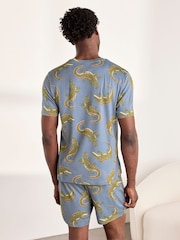 Chelsea Peers Blue Crocodile Lagoon Print Short Pyjamas Set - Image 4 of 6