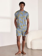 Chelsea Peers Blue Crocodile Lagoon Print Short Pyjamas Set - Image 5 of 6