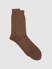 Reiss Camel Neutral Mario Spot Mercerised Cotton-Blend Polka-Dot Socks - Image 1 of 3